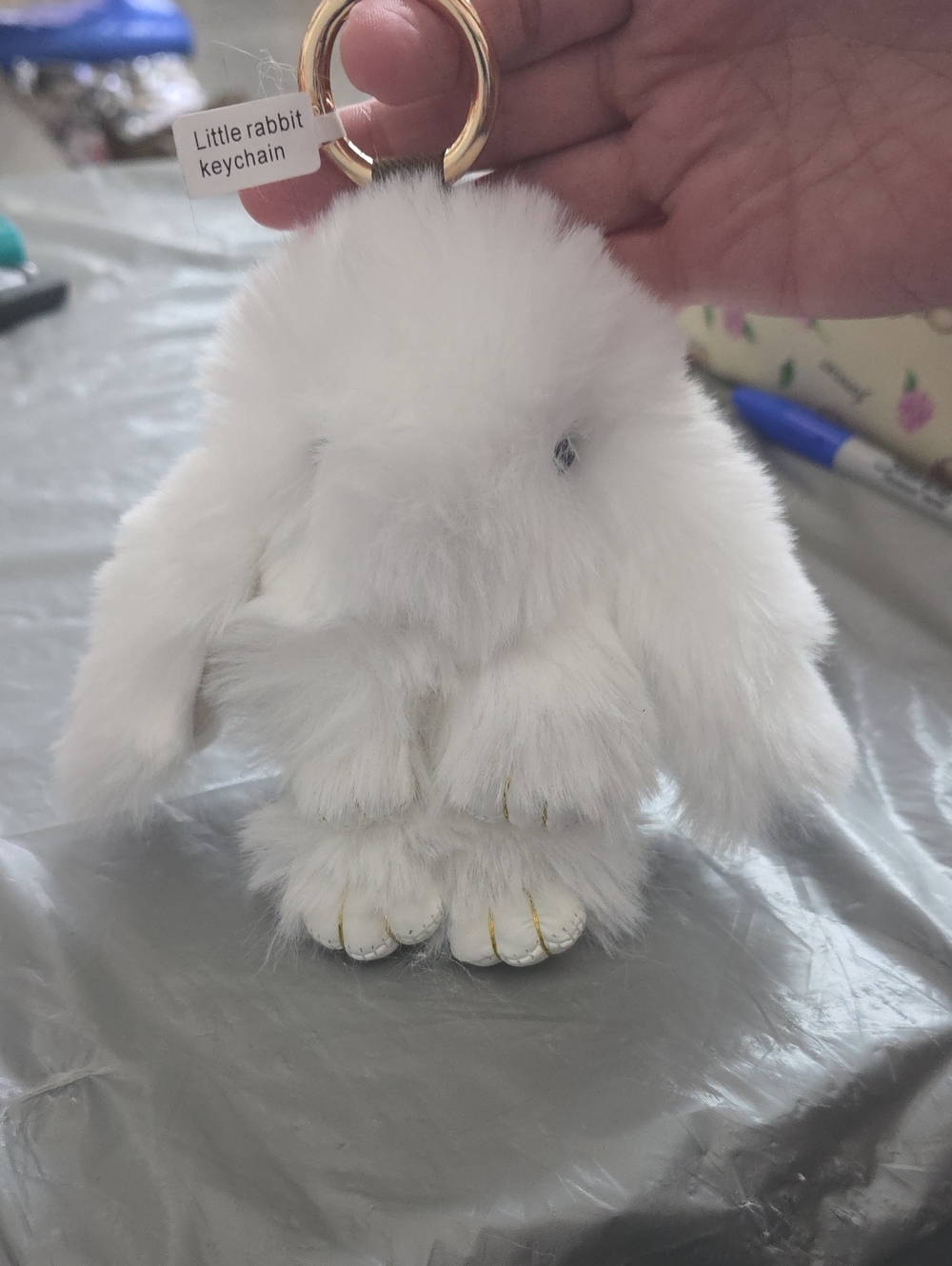 Little Rabbit Keychain Plush - White Faux Fur Small Pets Accessory